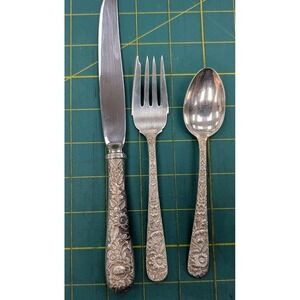 Vintage S Kirk & Sons Sterling Silver Repousse 3 Piece Set Serving Set